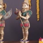 Pure Brass Divine Vahana Pair with Meenakari | Hanuman 21.5" & Garuda 22" | Total 21 kg Sacred Art | Majestic Guardian Murti Set